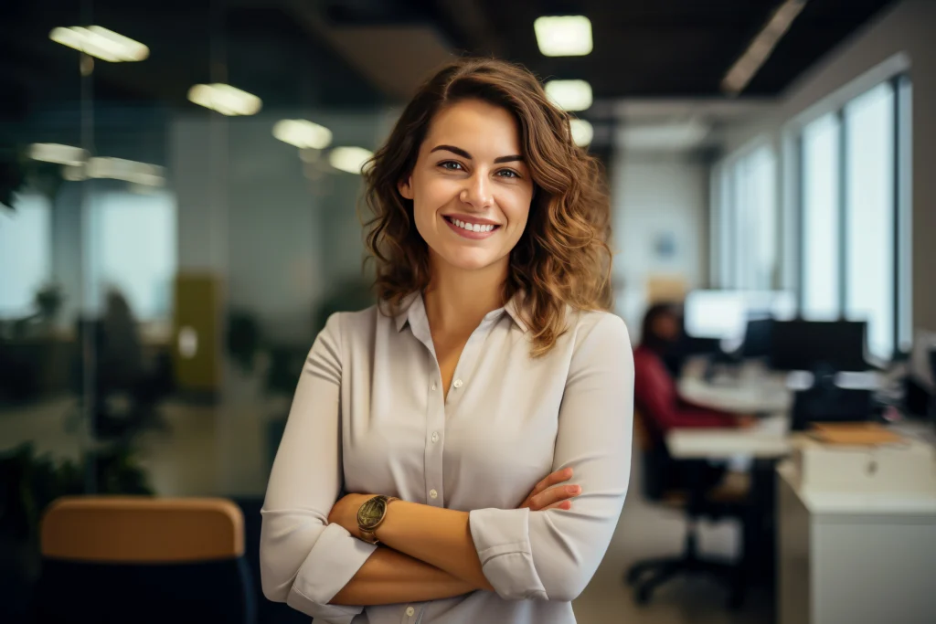 Vrouw Met Armen Over Elkaar Kantoor
